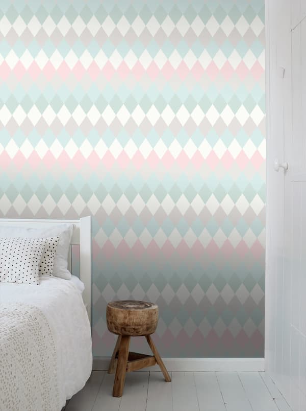 ESTAhome tapet rombemotiv med linnedstruktur mintgrønt, pudderrosa og varmt lysegråt - 148679 - 53 cm x 10,05 m