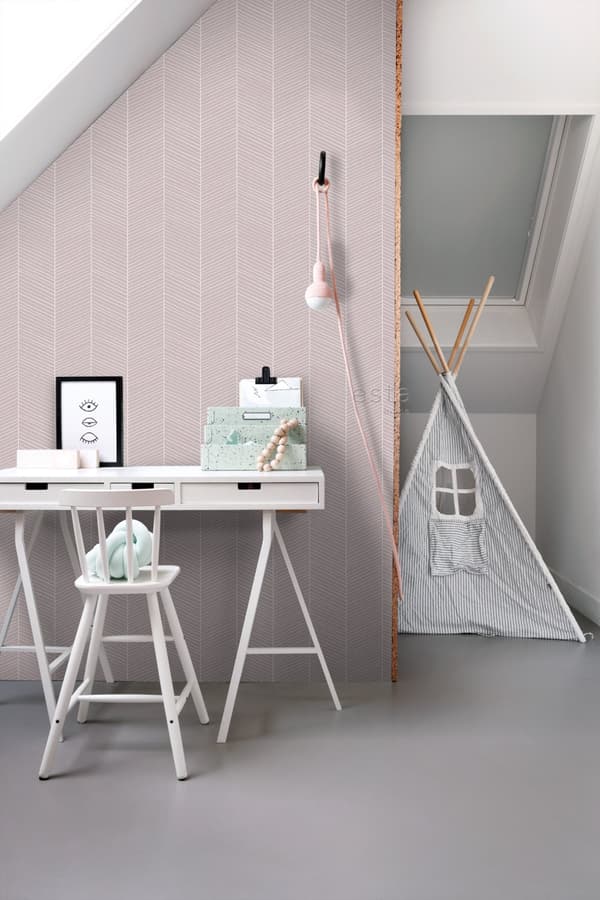 ESTAhome tapet fiskebensmønster antikrosa 0,53 x 10,05 m