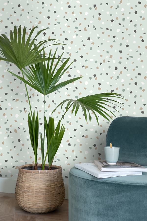 ESTAhome tapet terrazzo mintgrönt, vitt och grått 0,53 x 10,05 m