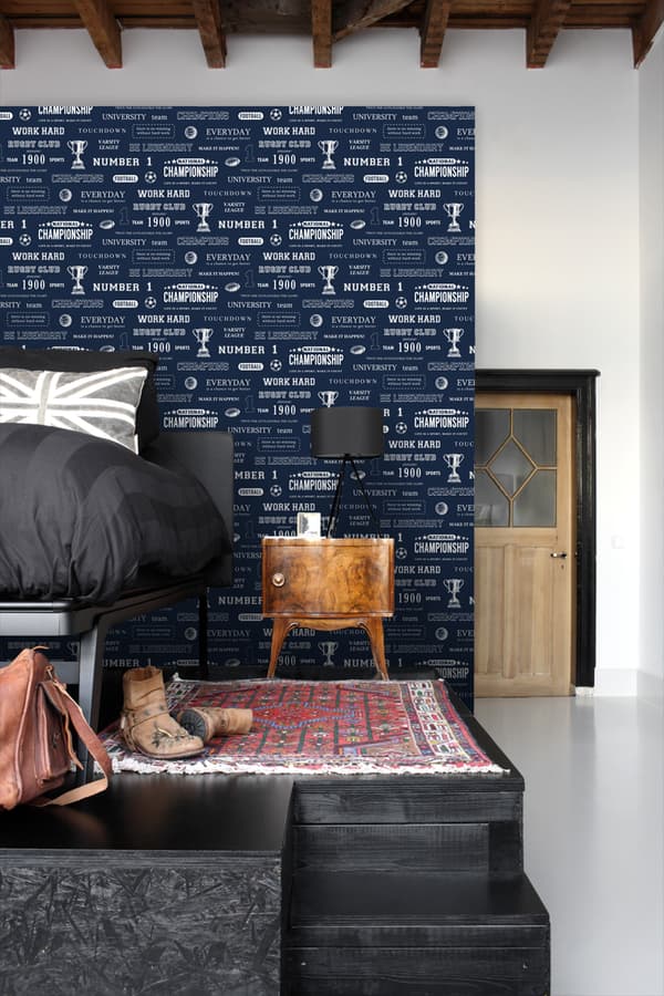 ESTAhome tapet sportscitater mørkeblåt 53 cm x 10,05 m