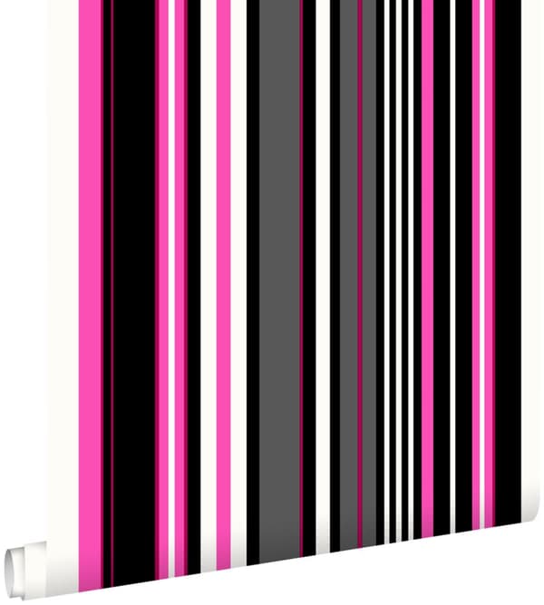 ESTAhome tapet striber lyserødt og sort 53 cm x 10,05 m