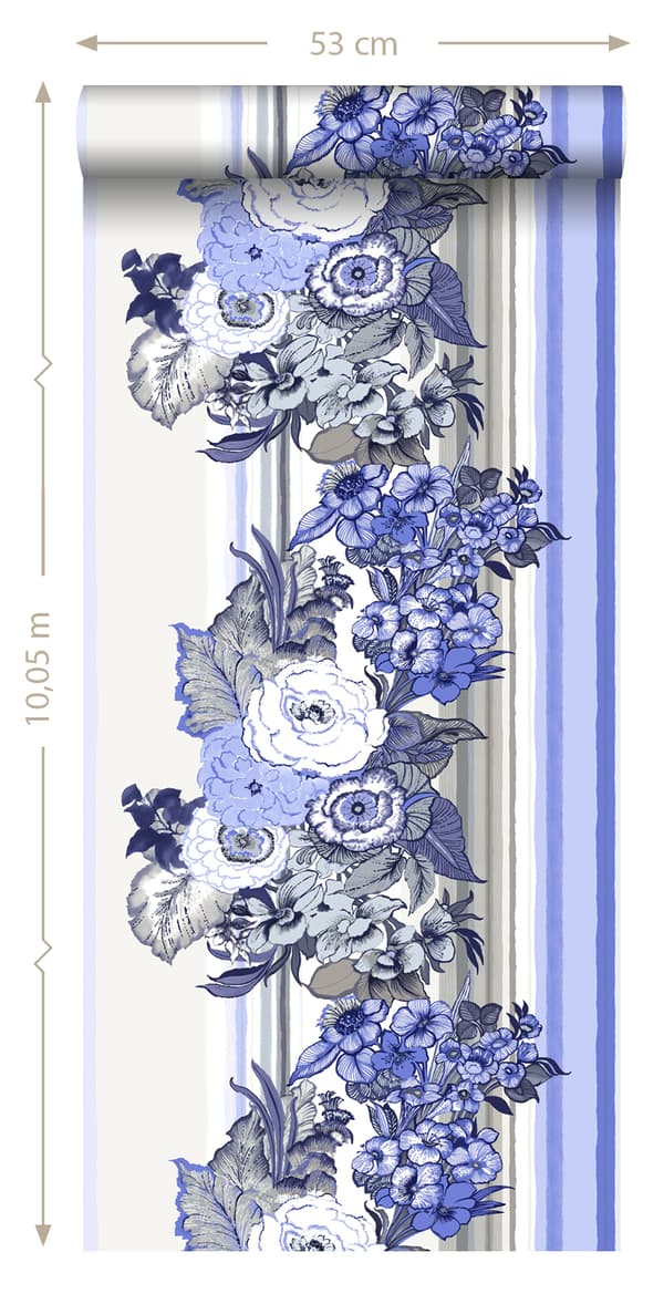 ESTAhome tapet vintage blomster indigoblåt 53 cm x 10,05 m