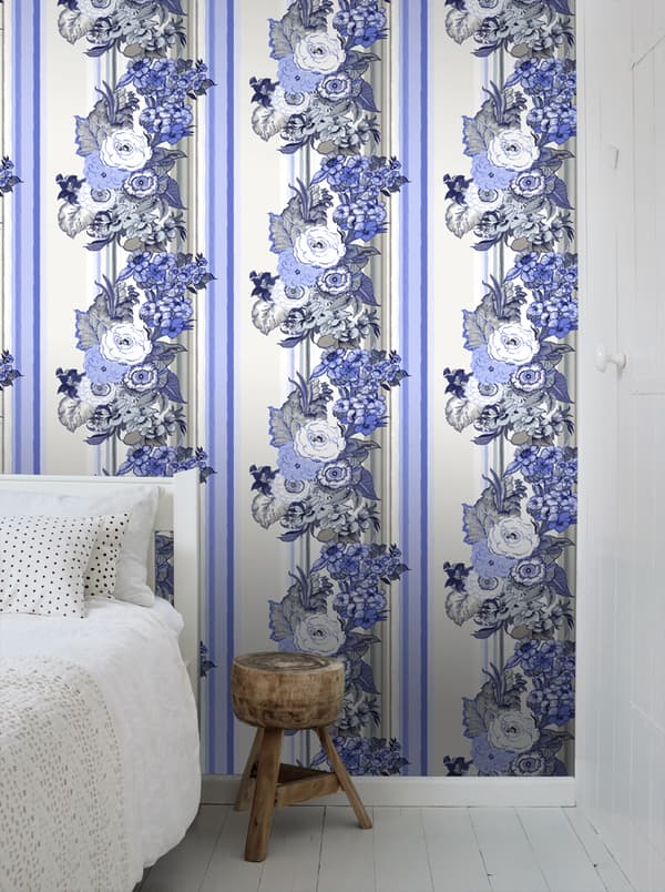 ESTAhome tapet vintage blomster indigoblåt 53 cm x 10,05 m