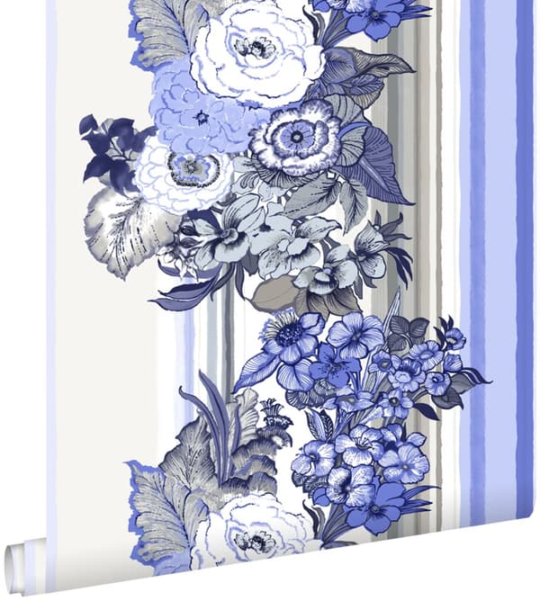 ESTAhome tapet vintage blommor indigoblått 53 cm x 10,05 m