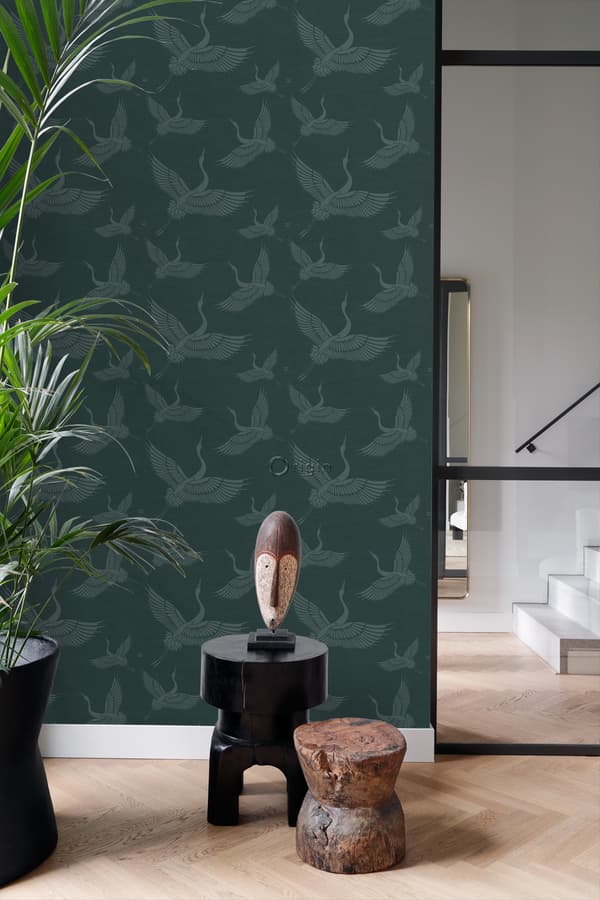 Origin Wallcoverings tapet kranfugle benzinblåt 0,53 x 10,05 m