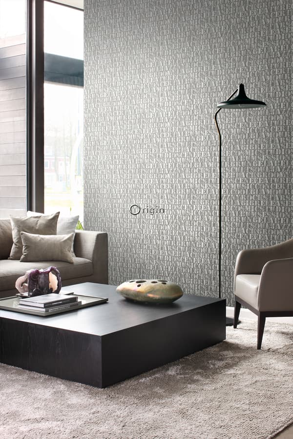 Origin Wallcoverings tapet gamle metaltrykte bogstaver gråt 53 cm x 10,05 m