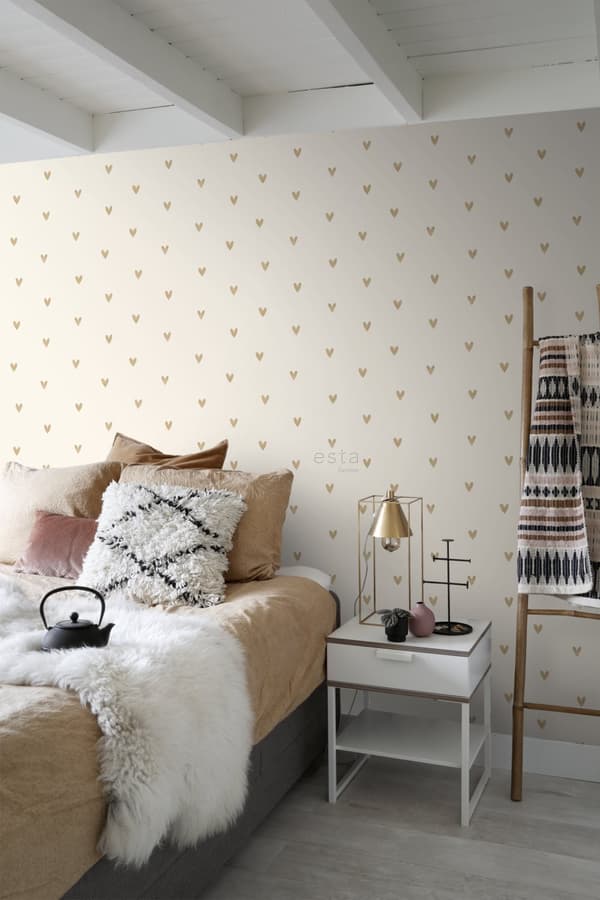 Sanders & Sanders tapet små hjerter beige og guld - 935268 - 0,53 x 10,05 m