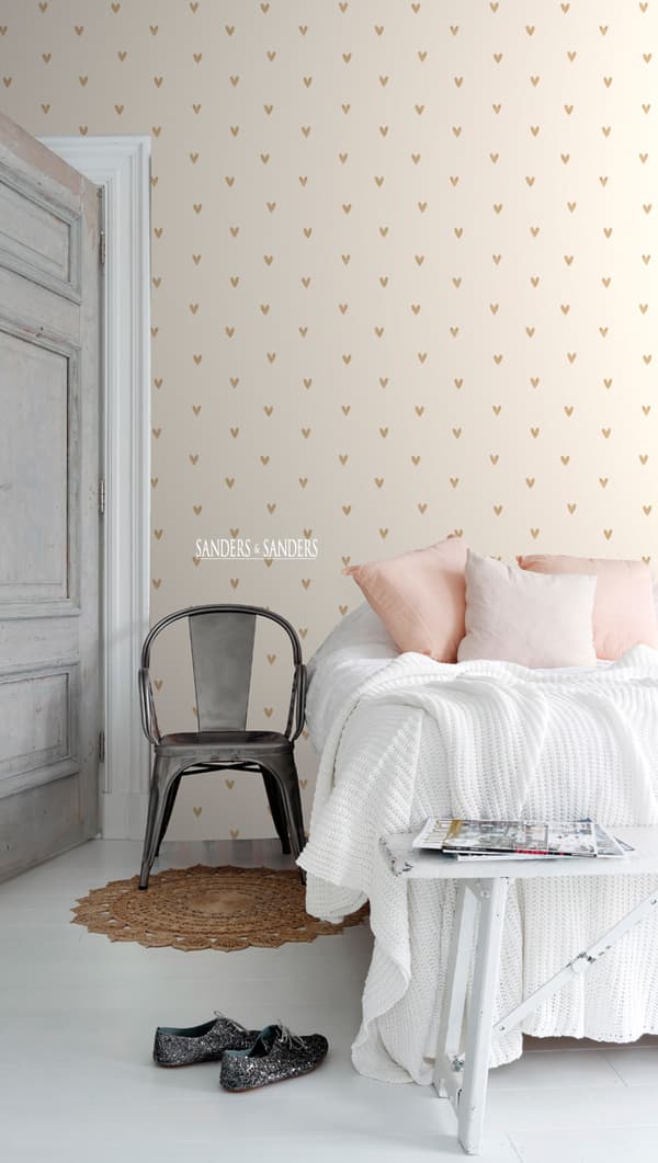 Sanders & Sanders tapet små hjerter beige og guld - 935268 - 0,53 x 10,05 m