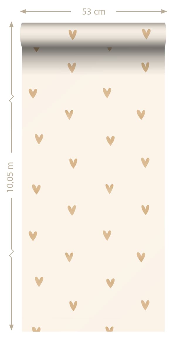 Sanders & Sanders tapet små hjerter beige og guld - 935268 - 0,53 x 10,05 m