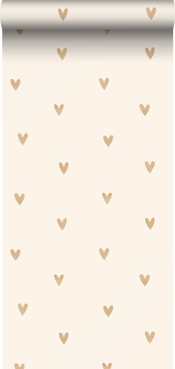 Sanders & Sanders tapet små hjerter beige og guld - 935268 - 0,53 x 10,05 m