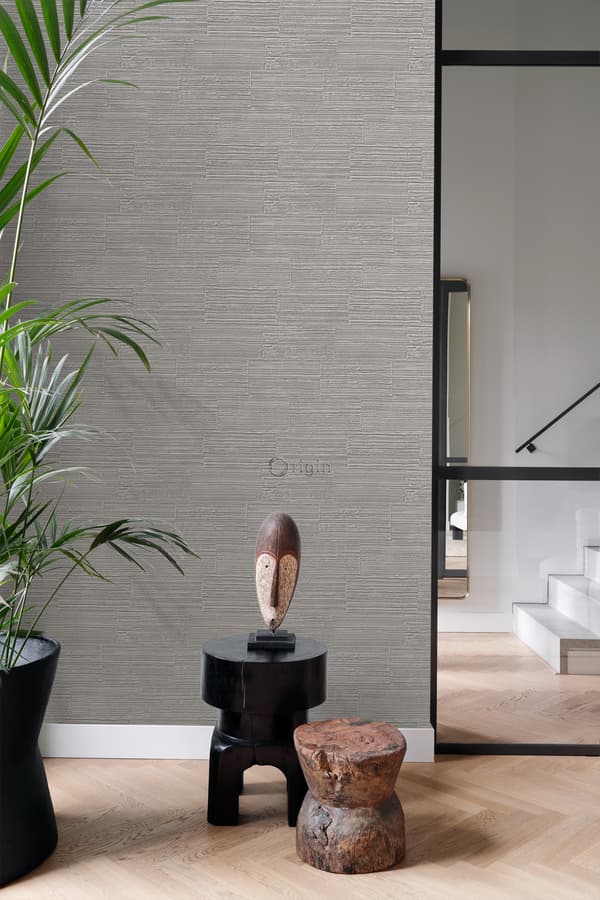 Origin Wallcoverings tapet grove retro naturstenblokke i halvstensforbandt mulvarpegråt 53 cm x 10,05 m