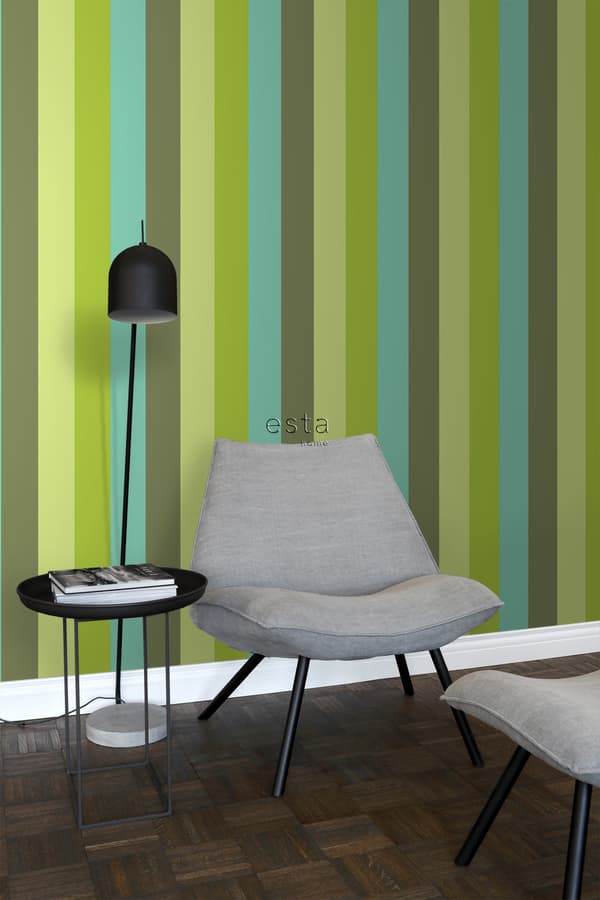 ESTAhome tapet ränder turkost och limegrönt 53 cm x 10,05 m