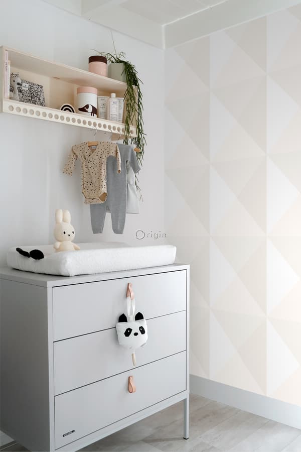 Origin Wallcoverings tapet stora trianglar ljust krämfärgat och matt vitt 53 cm x 10,05 m