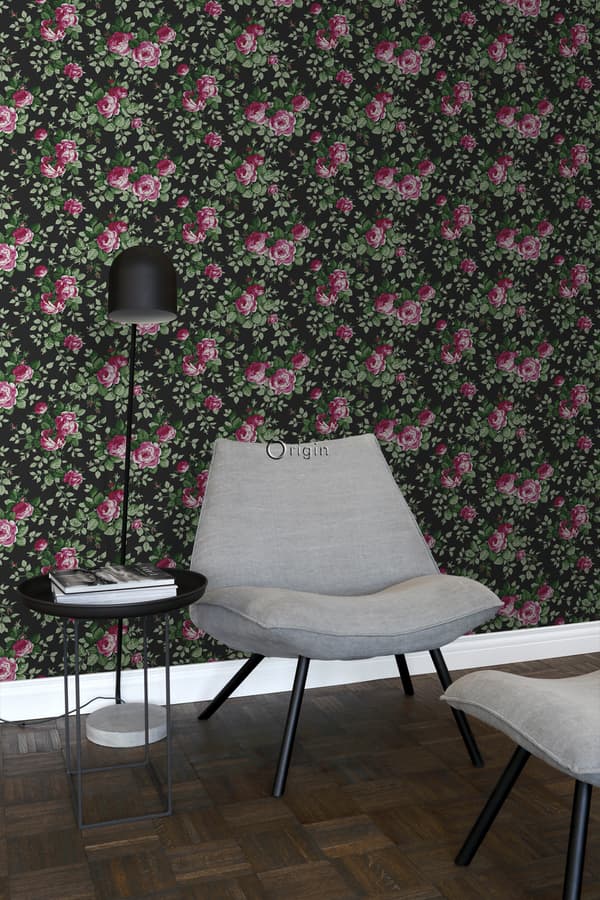 Origin Wallcoverings tapet rosor svart och rosa 53 cm x 10,05 m