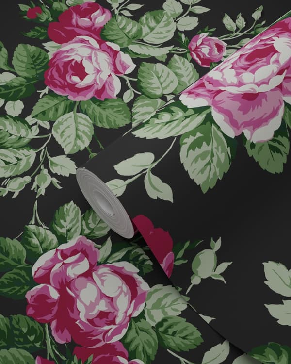 Origin Wallcoverings tapet rosor svart och rosa 53 cm x 10,05 m