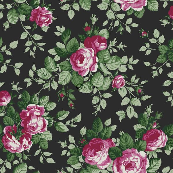 Origin Wallcoverings tapet rosor svart och rosa 53 cm x 10,05 m