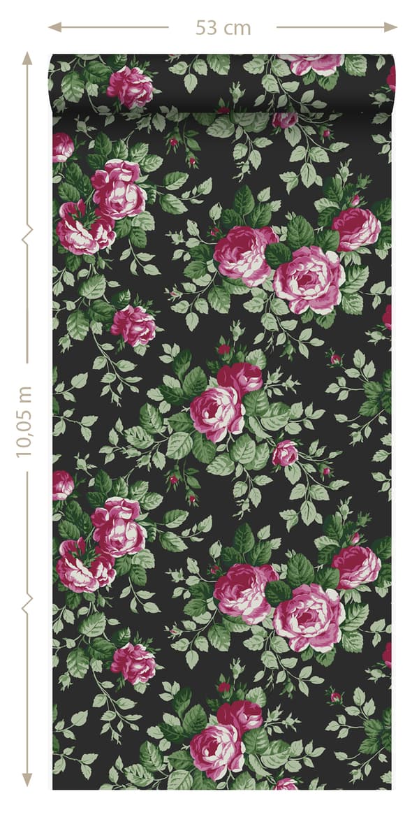 Origin Wallcoverings tapet rosor svart och rosa 53 cm x 10,05 m