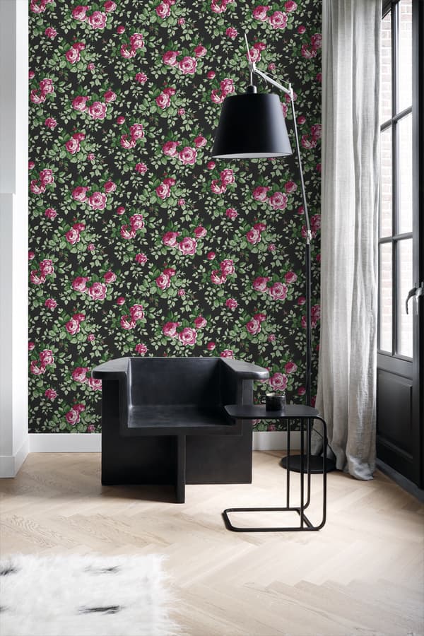 Origin Wallcoverings tapet rosor svart och rosa 53 cm x 10,05 m