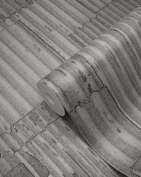 Origin Wallcoverings tapet industrielle korrugerede metalplader 3D mørkegråt 53 cm x 10,05 m