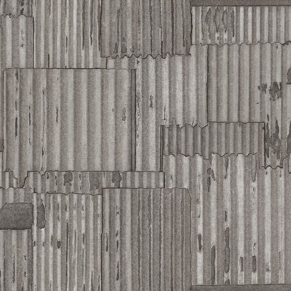 Origin Wallcoverings tapet industrielle korrugerede metalplader 3D mørkegråt 53 cm x 10,05 m
