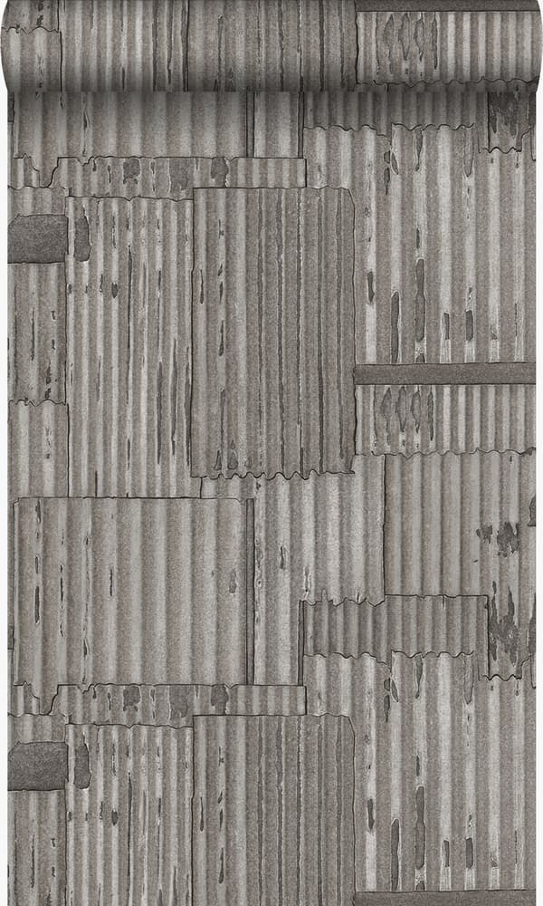 Origin Wallcoverings tapet industrielle korrugerede metalplader 3D mørkegråt 53 cm x 10,05 m