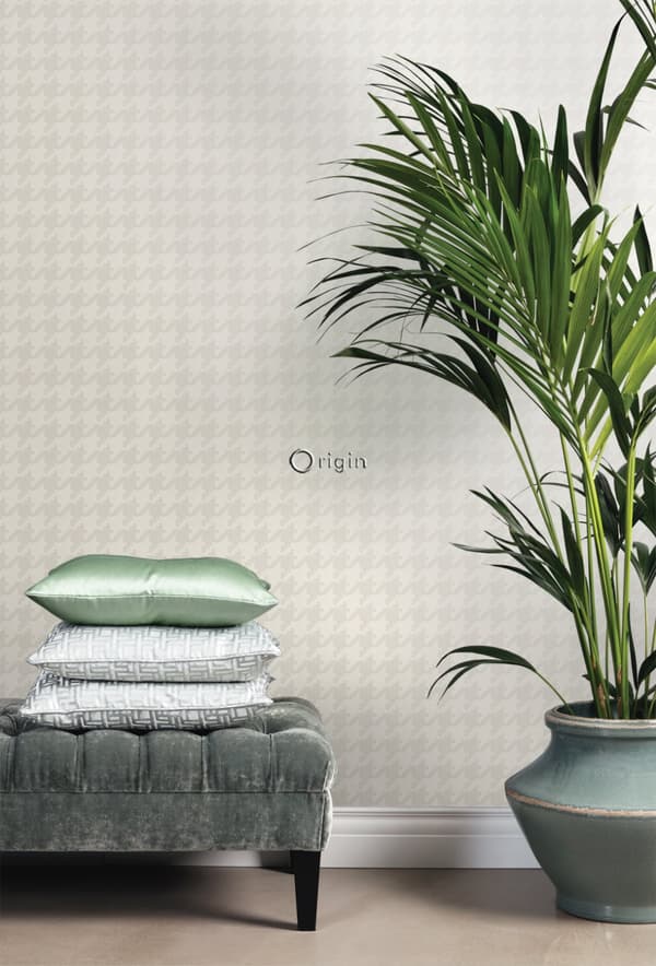 Origin Wallcoverings tapet hundetandsmotiv hvidt og sølv 53 cm x 10,05 m