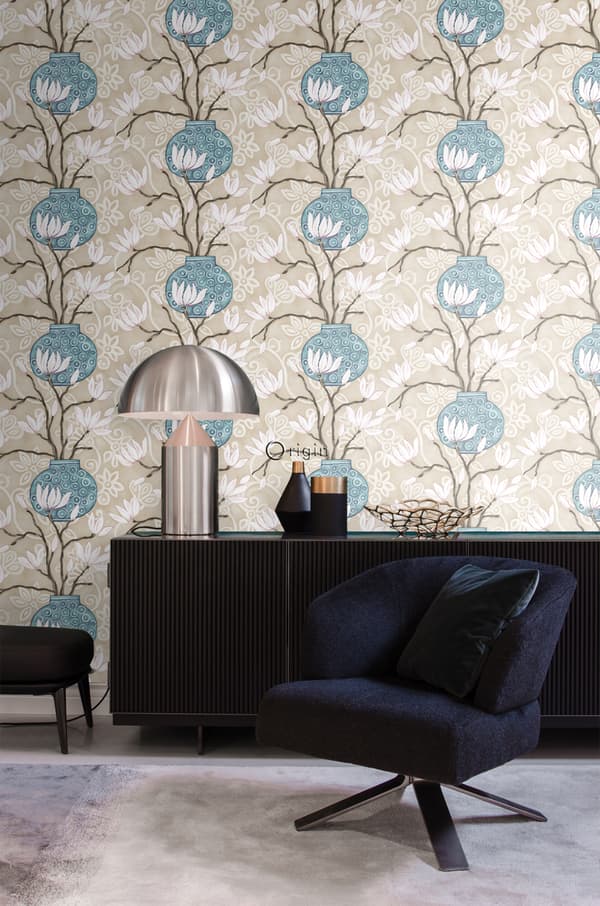 Origin Wallcoverings tapet magnolia beige og turkis 53 cm x 10,05 m