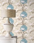 Miniatyrbillede 5 af 8: Origin Wallcoverings tapet magnolia beige og turkis 53 cm x 10,05 m