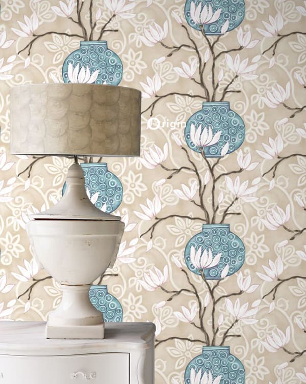 Origin Wallcoverings tapet magnolia beige og turkis 53 cm x 10,05 m