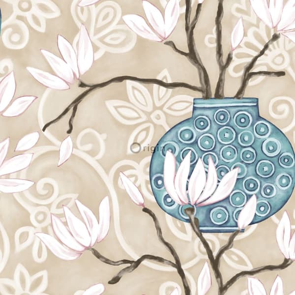 Origin Wallcoverings tapet magnolia beige og turkis 53 cm x 10,05 m