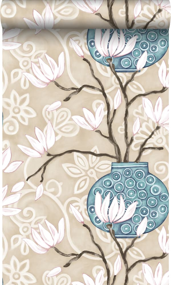 Origin Wallcoverings tapet magnolia beige og turkis 53 cm x 10,05 m