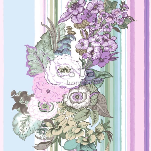 ESTAhome tapet vintage blomster lyselilla og blåt 53 cm x 10,05 m