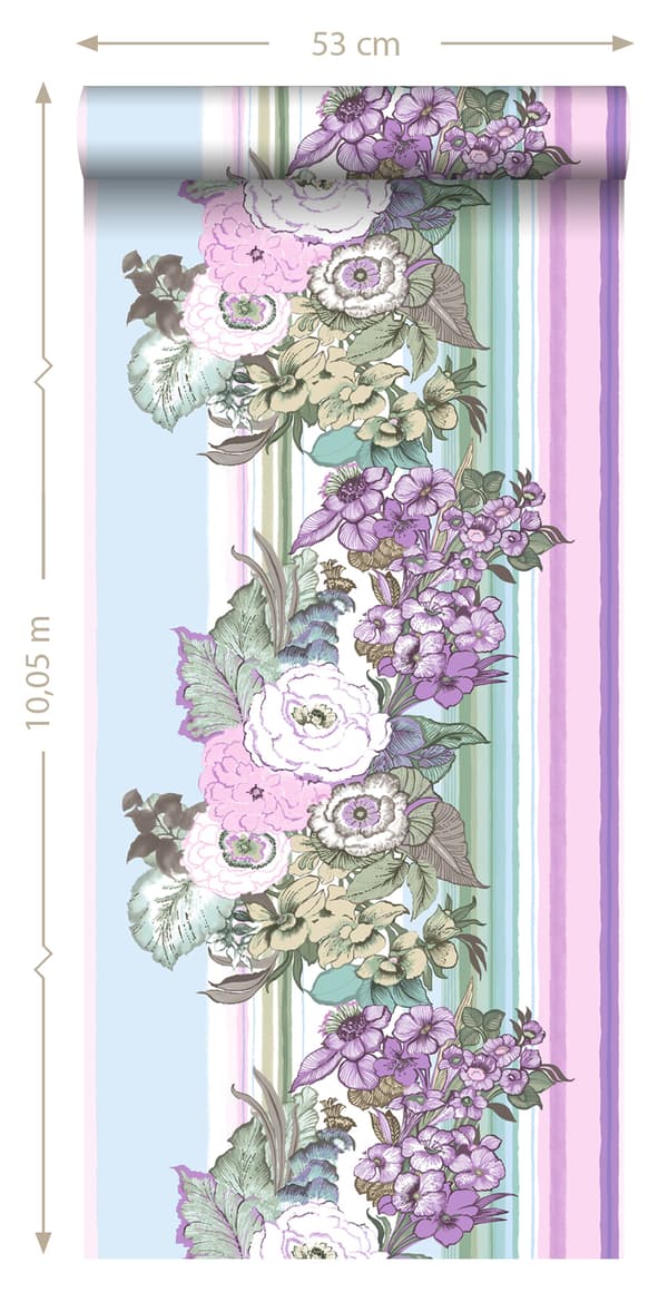 ESTAhome tapet vintage blomster lyselilla og blåt 53 cm x 10,05 m