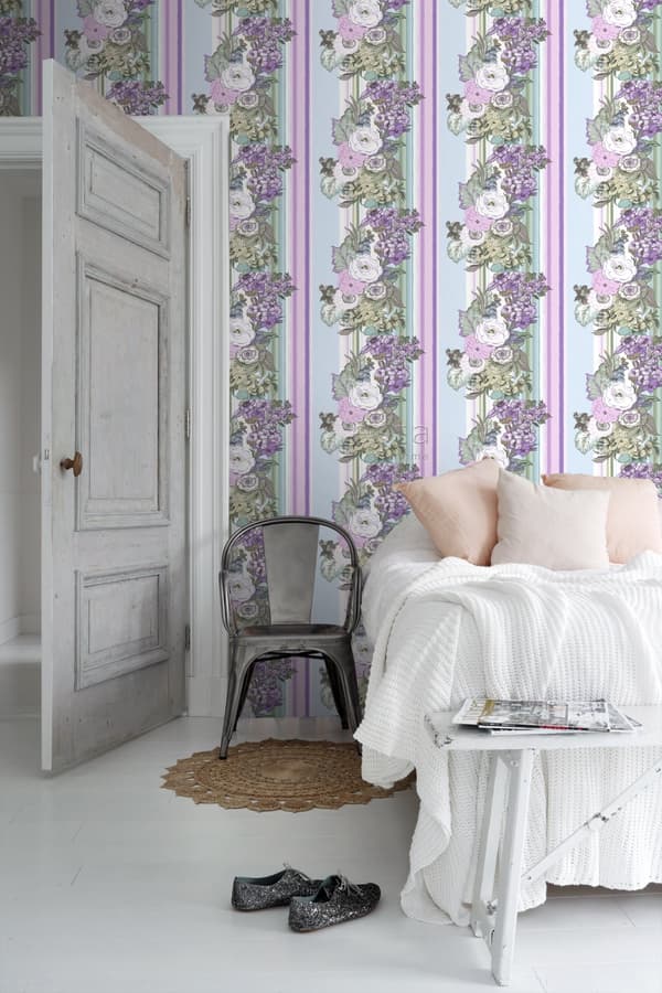 ESTAhome tapet vintage blomster lyselilla og blåt 53 cm x 10,05 m