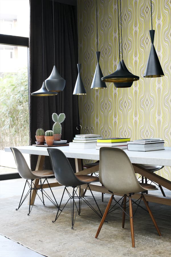 Origin Wallcoverings tapet grafiske linjer okkergult 53 cm x 10,05 m