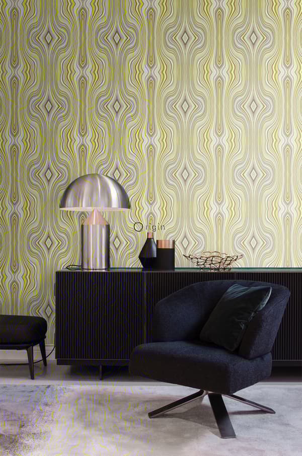 Origin Wallcoverings tapet grafiske linjer okkergult 53 cm x 10,05 m