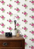 Miniatyrbild 2 av 6: ESTAhome tapet små broderade rosor rosa och grönt 53 cm x 10,05 m