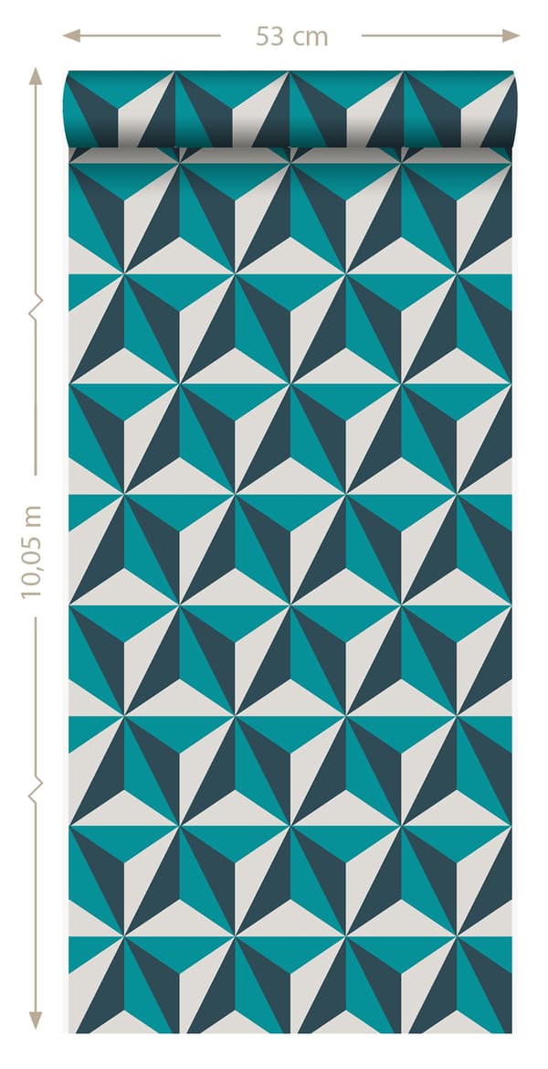 Origin Wallcoverings tapet tredimensionell grafik turkost 53 cm x 10,05 m
