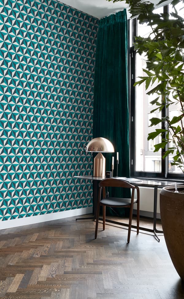 Origin Wallcoverings tapet tredimensionell grafik turkost 53 cm x 10,05 m