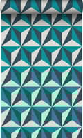 Miniatyrbild 1 av 6: Origin Wallcoverings tapet tredimensionell grafik turkost 53 cm x 10,05 m