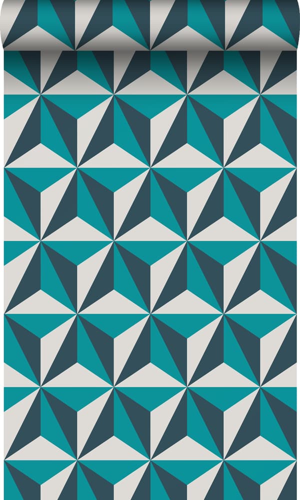 Origin Wallcoverings tapet tredimensionell grafik turkost 53 cm x 10,05 m