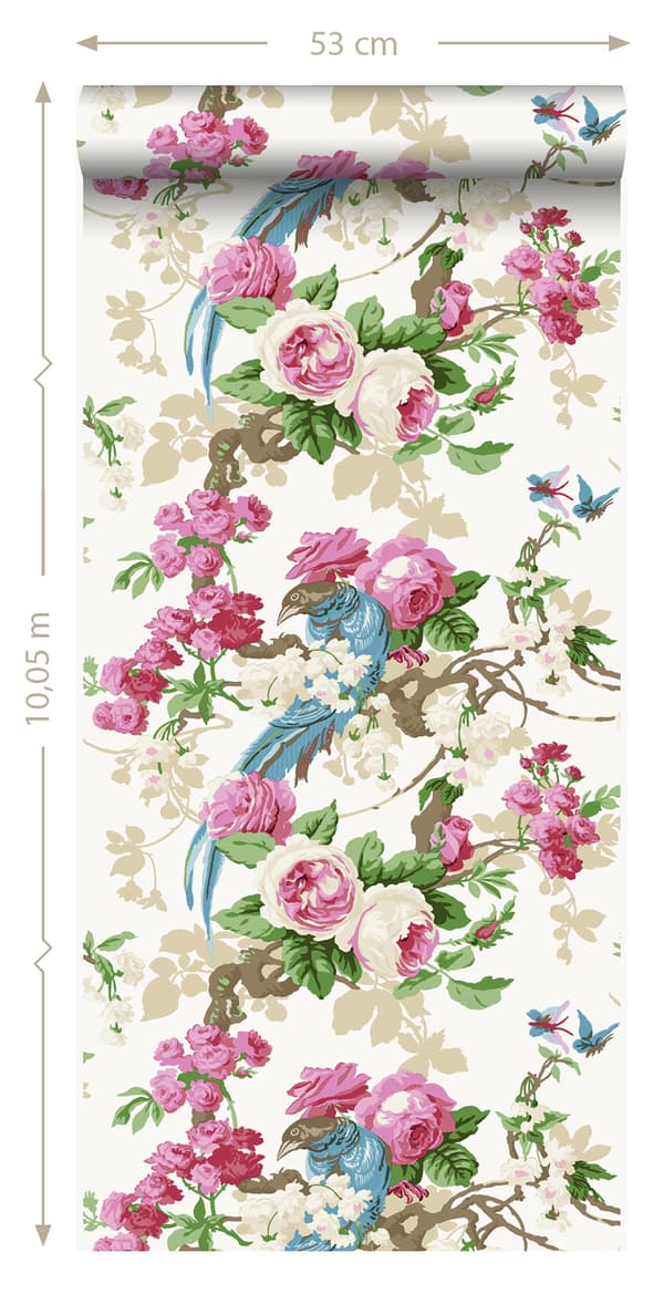 Origin Wallcoverings tapet paradisfåglar rosa 53 cm x 10,05 m