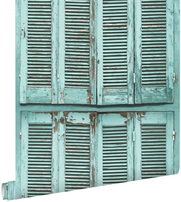 ESTAhome tapet forvitrede franske vintage træskodder gråligtturkis 53 cm x 10,05 m