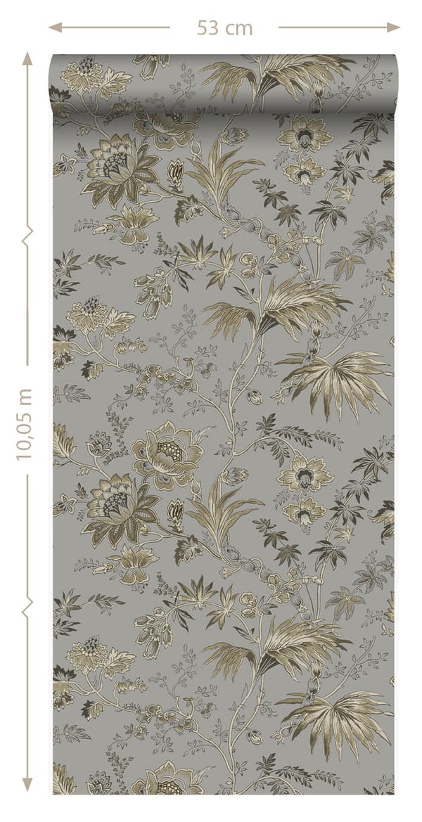 Origin Wallcoverings tapet blomster muldvarpegråt og brunt 53 cm x 10,05 m