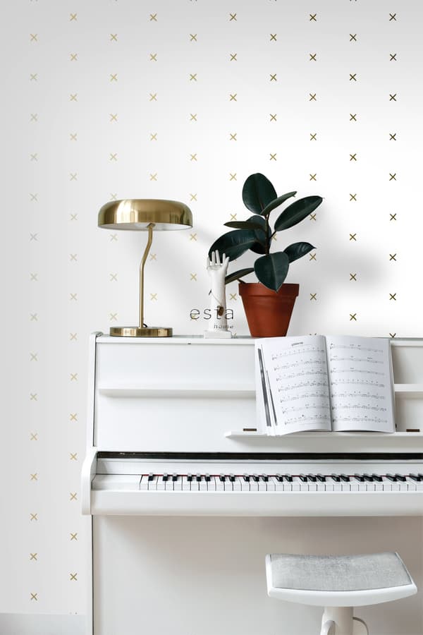 ESTAhome tapet grafisk motiv hvidt og guld 0,53 x 10,05 m