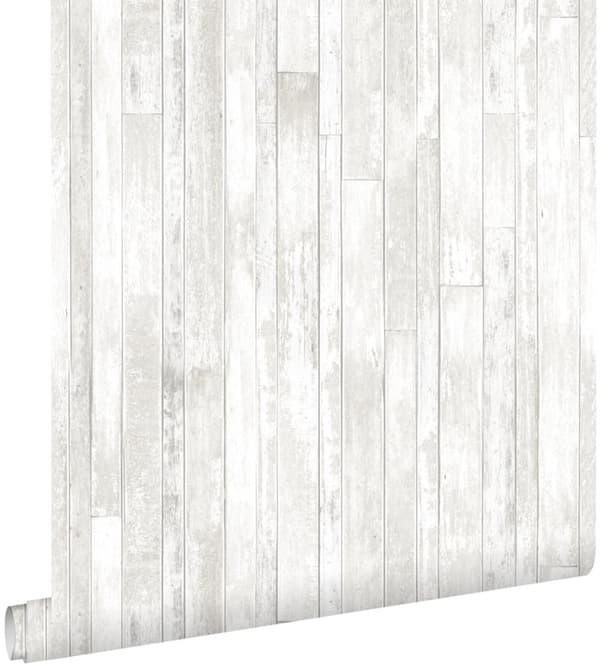 ESTAhome tapet vintage træplanker af genbrugt træ varmt lysegråt og mathvidt 53 cm x 10,05 m