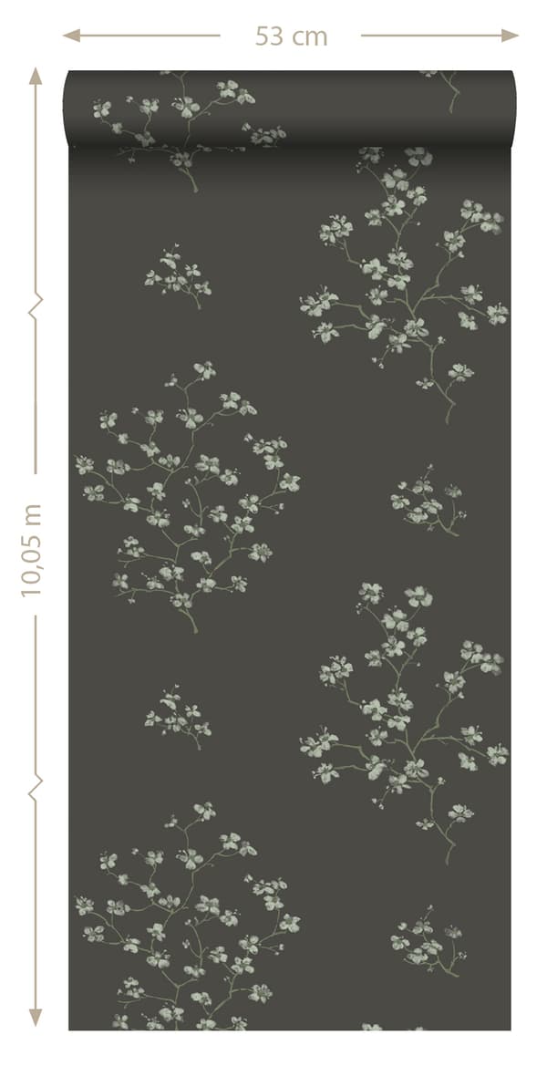 ESTAhome tapet blomstrende grene sort 0,53 x 10,05 m
