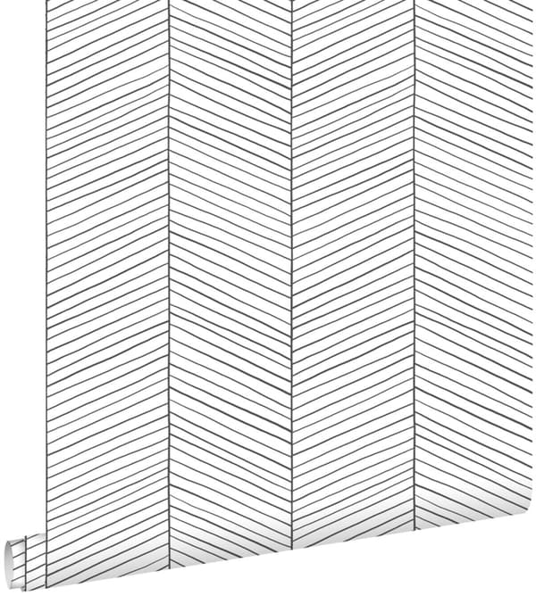 ESTAhome tapet fiskbensmönster svart och vitt 0,53 x 10,05 m