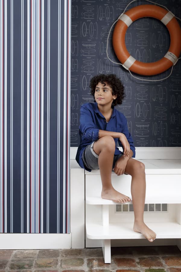 ESTAhome tapet ränder marinblått och rött 53 cm x 10,05 m