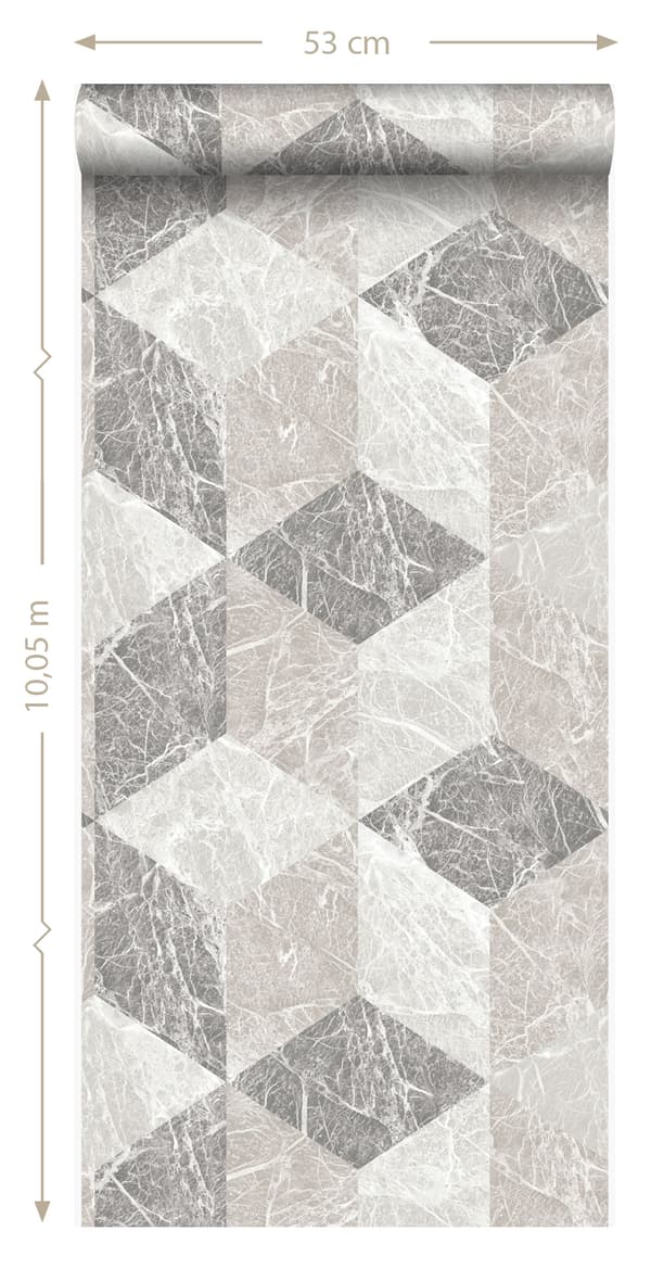 Origin Wallcoverings tapet 3D marmor motiv beige och mullvadsgrått 53 cm x 10,05 m